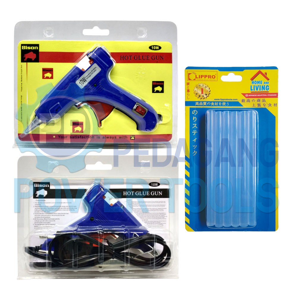 PAKET BISON GLUE GUN 10 WATT &amp; REFILL LEM TEMBAK BAKAR KECIL