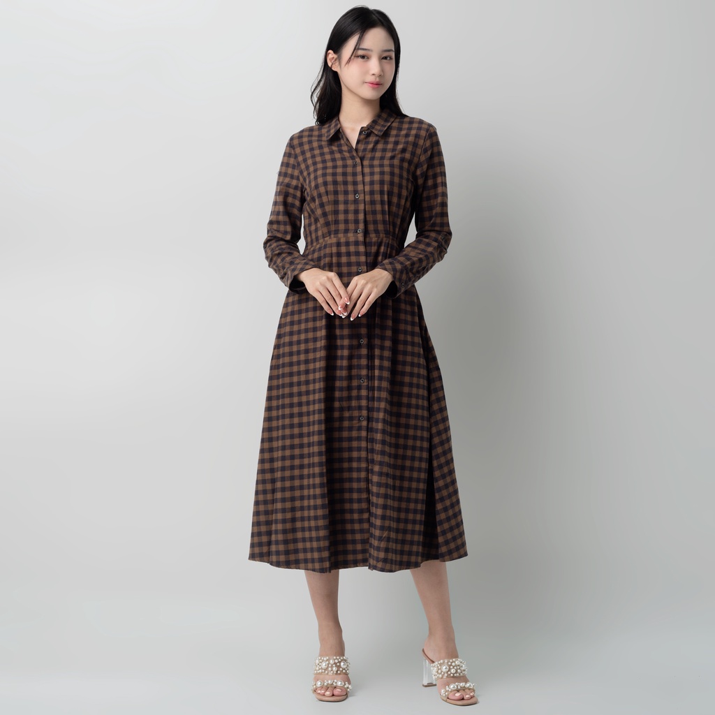 Benhill Gamis Wanita Flannel Lengan Panjang Kotak Coklat 0741-11530
