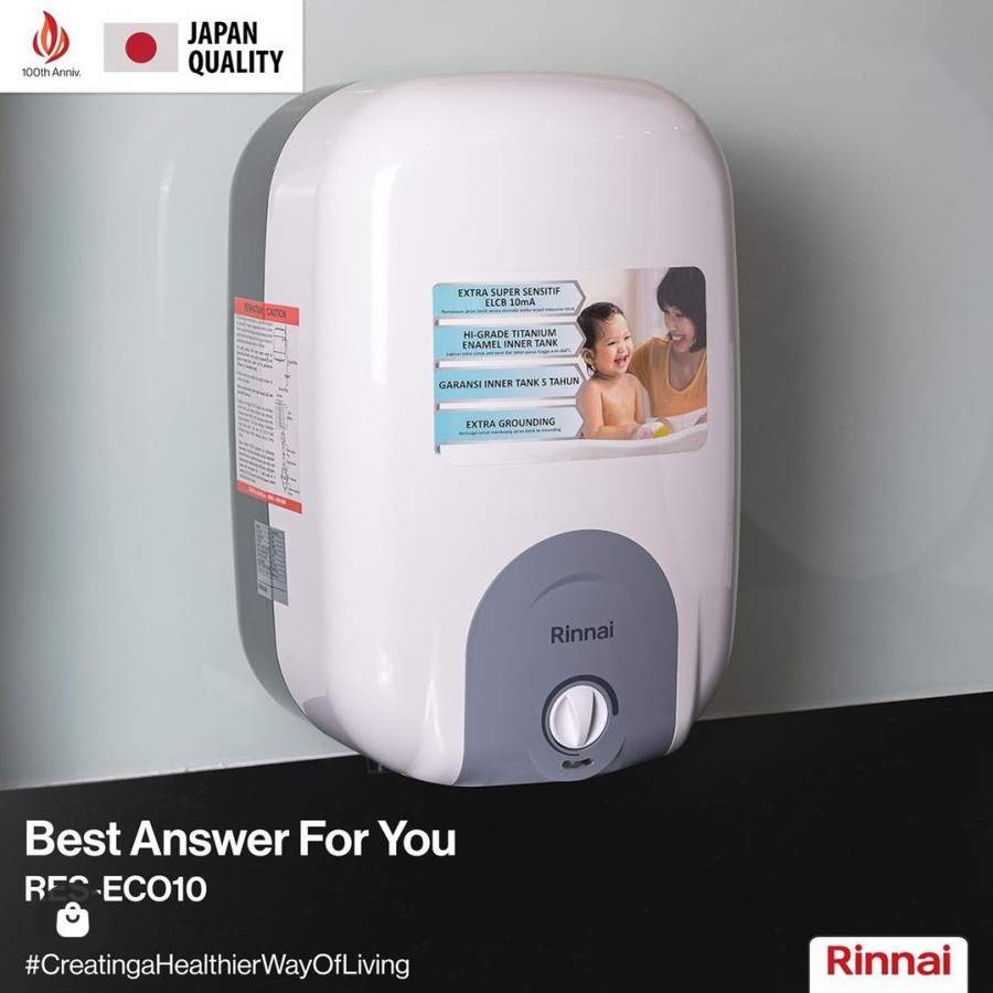 RINNAI Water Heater Listrik  RES EC010 (10Liter &amp; 200Watt) - Garansi Resmi 1 Tahun
