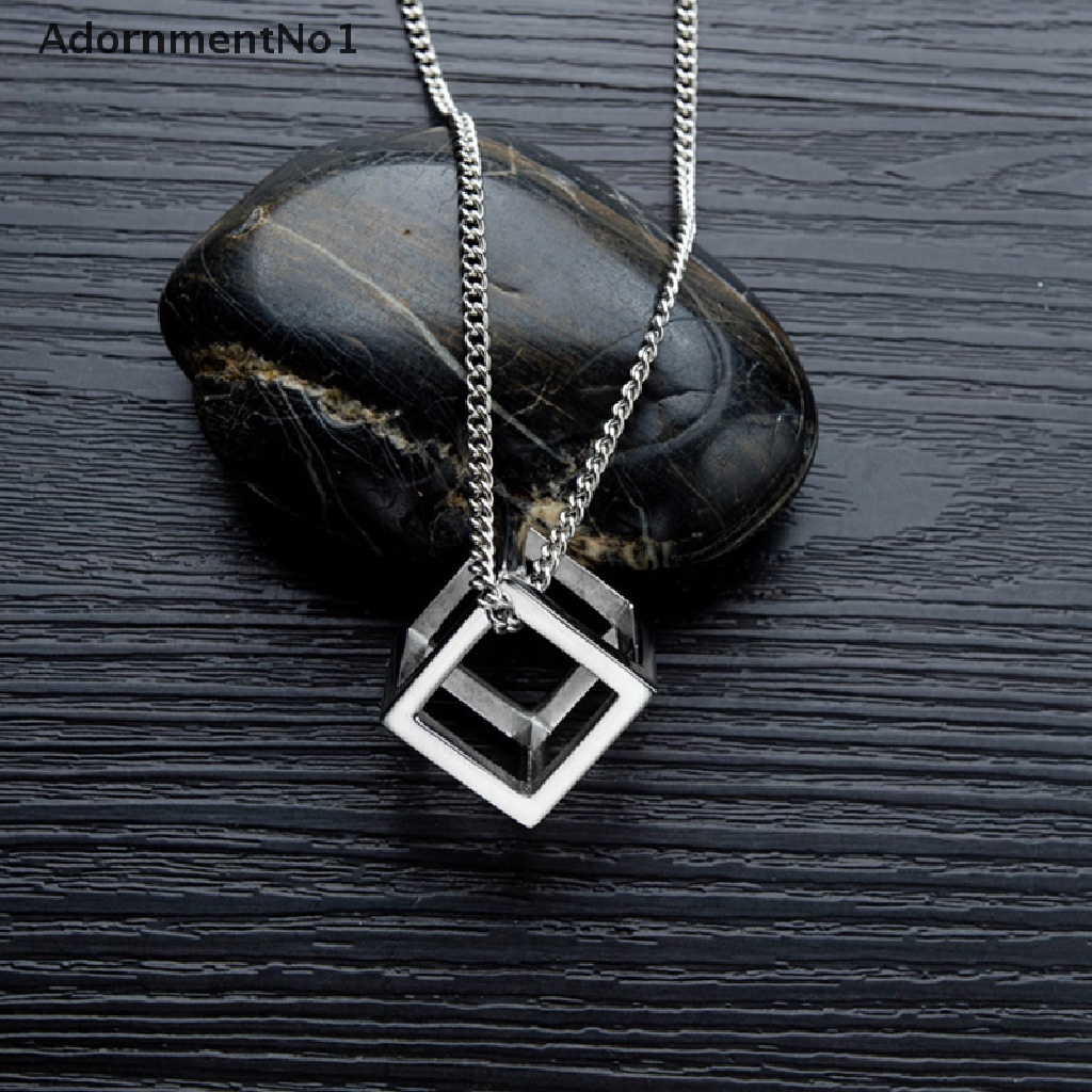 (AdornmentNo1) Kalung Rantai Titanium Steel Liontin Kubus Hollow Untuk Pria