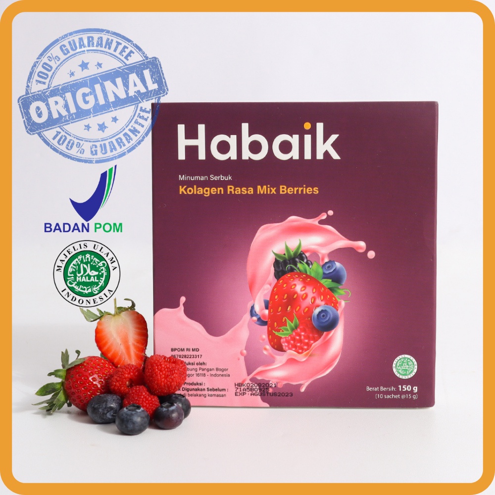 

Habaik Kolagen Rasa Mix Berries 1 Box 10 Sachet Collagen Beauty Healthy Drink Original BPOM Halal MUI Pemutih Pencerah Pelembab Peningkat Elastisitas Kulit Wajah Antioksidan Daya Tahan Tubuh Imun Imunitas Gula Darah Praktis Pemanis Stevia Red Berry Alami