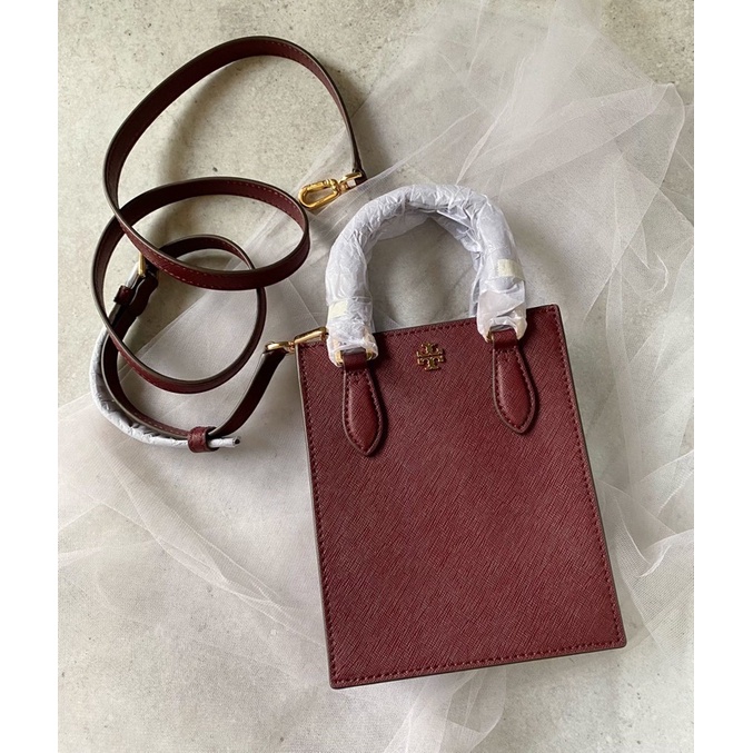 Tory burch emerson mini shopper tote Warna claret