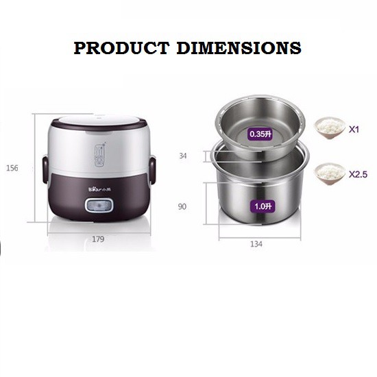 DFH-S2016 - Electric Heating Portable Mini Lunch Box 1.3L 200W Power - Kotak Makan Elektrik 2 Susun