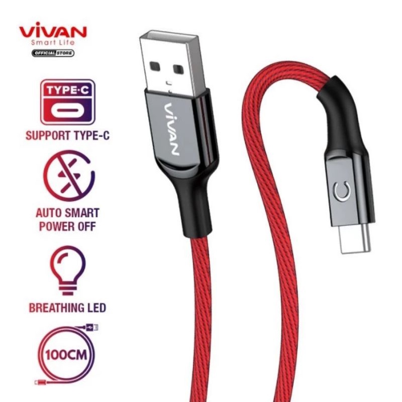 VIVAN Kabel Type C Auto Smart Power Off Fast Charging QC3.0 VZC100 - Hitam