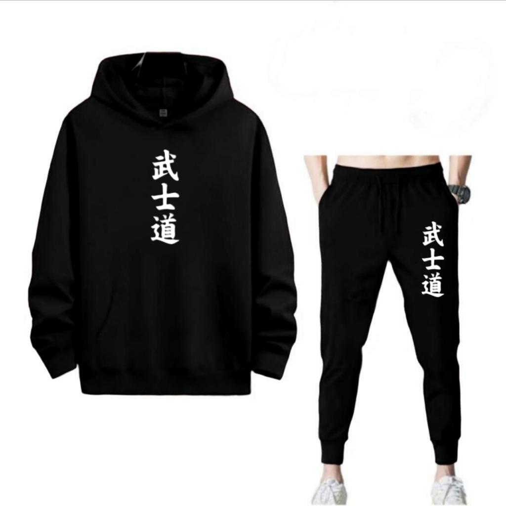 SETELAN BUSHIDO TULISAN CINA JEPANG JOGGER DAN HOODIE BAHAN TEBAL NYAMAN DIPAKAI TERLARIS