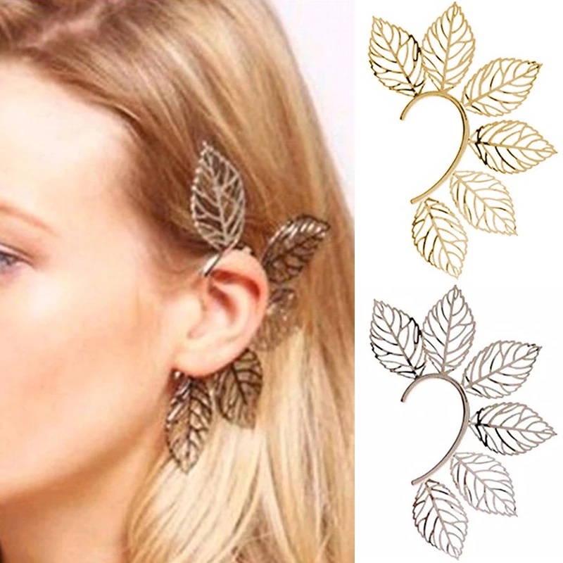 Women Elegant zircon leaf  Ear Clips/ Ladies Bohemia Statement Earrings/ Korean INS Simple Style Wedding Party Ear Jewelry