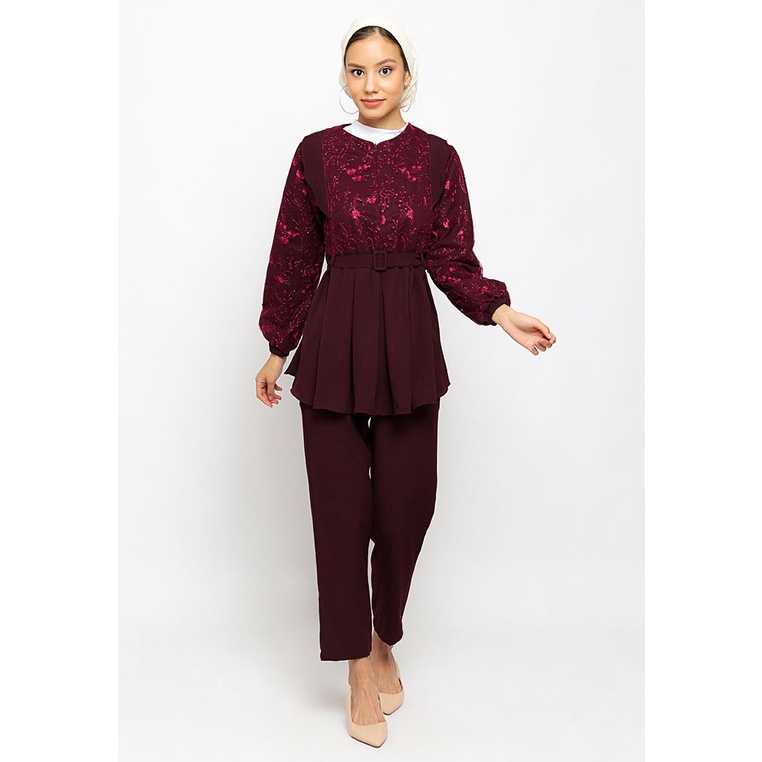 Puricia Setelan Muslim Oneset - RIZWANA - Maroon, Pink, Brown-MAROON