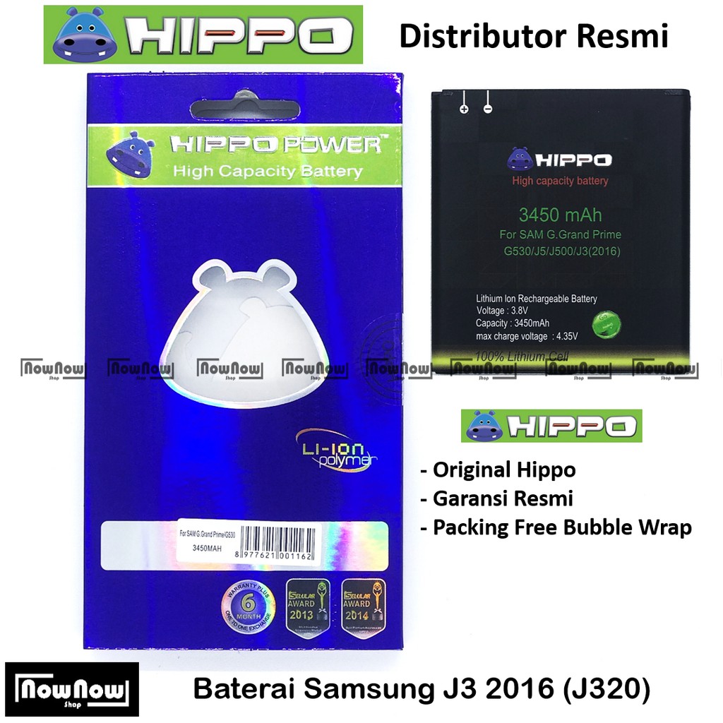 Baterai Hippo Samsung Galaxy J3 2016 J320 Original Batre Batrai Battery HP Garansi Resmi