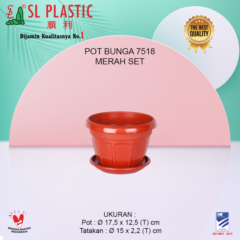 Jual Pot Bunga / Pot Tanaman Warna Hijau Merah tipe 7518 SET SL PLASTIC