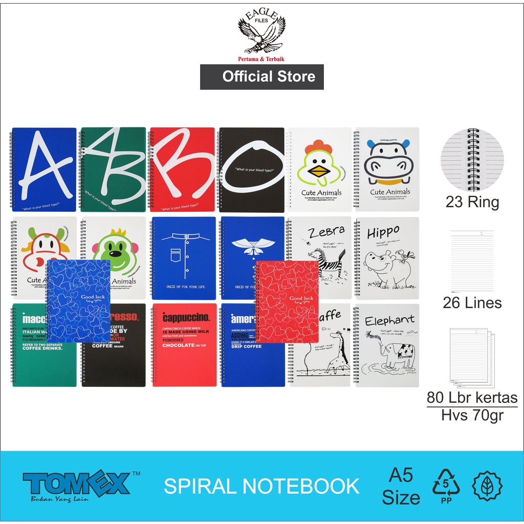 

Notebook Spiral A5 TOMEX Buku Tulis Buku Catatan Diary Motif Mixed Isi 80 Lembar