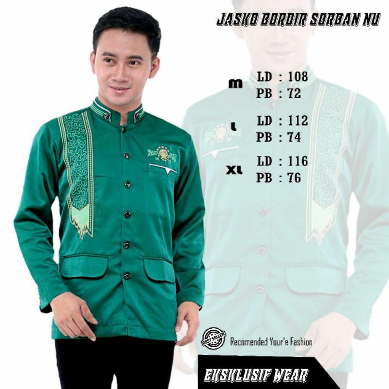 Jauhar Jasko Bordir Sorban NU Jas Koko Bordir Sorban NU Warna Hitam Hijau Putih
