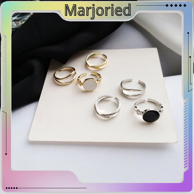 Cincin Set Punk Gold Silver Pearl Ring Set  Smiley Heart Simple Ring Accessories Jewelry-MJD