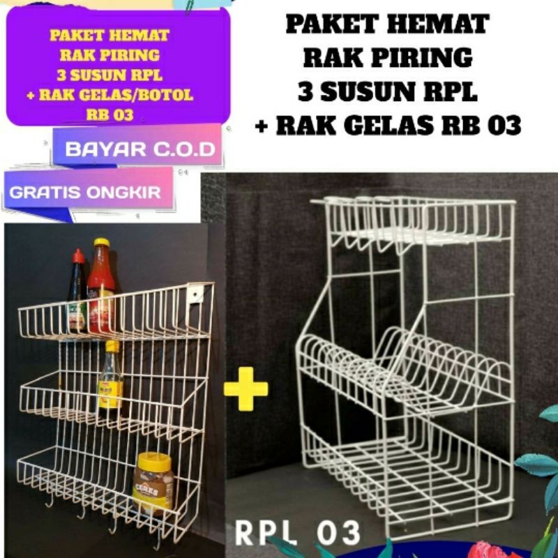 Terlaris Rak Piring 3 Susun ( RPL.03 ) + Rak Botol/ Bumbu Susun 3 ( RB.03 )