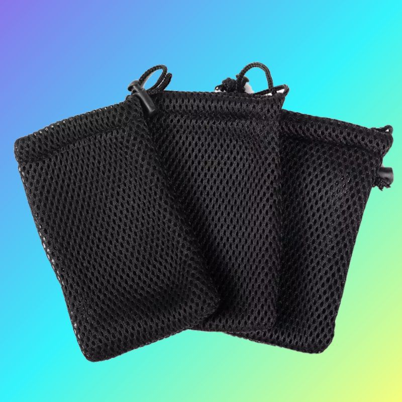 tas pouch serut bahan mesh warna hitam produk digital
