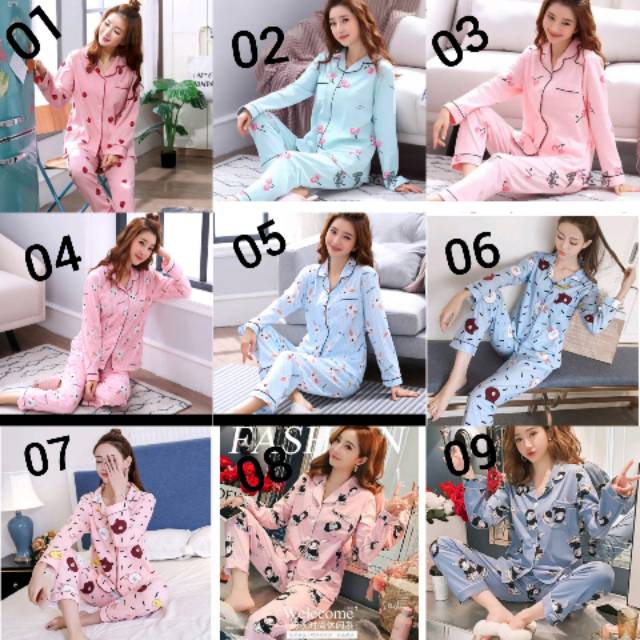 Piyama baju tidur wanita import fashion kancing | Shopee Indonesia