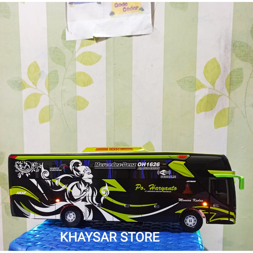 Miniatur bus bis shd HARYANTO BIMA HIJAU plus lampu