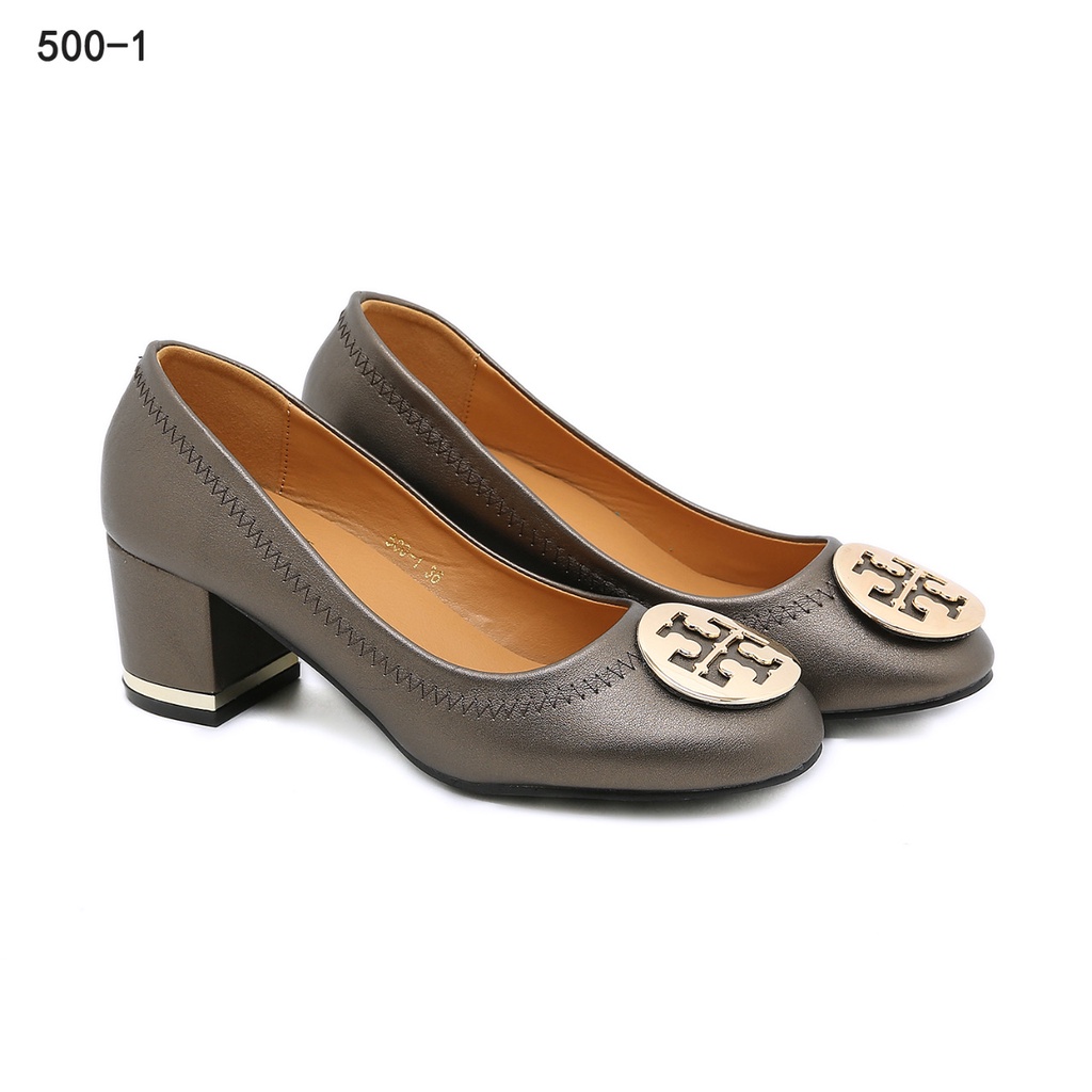 Leather Block Heels Pumps #500-1