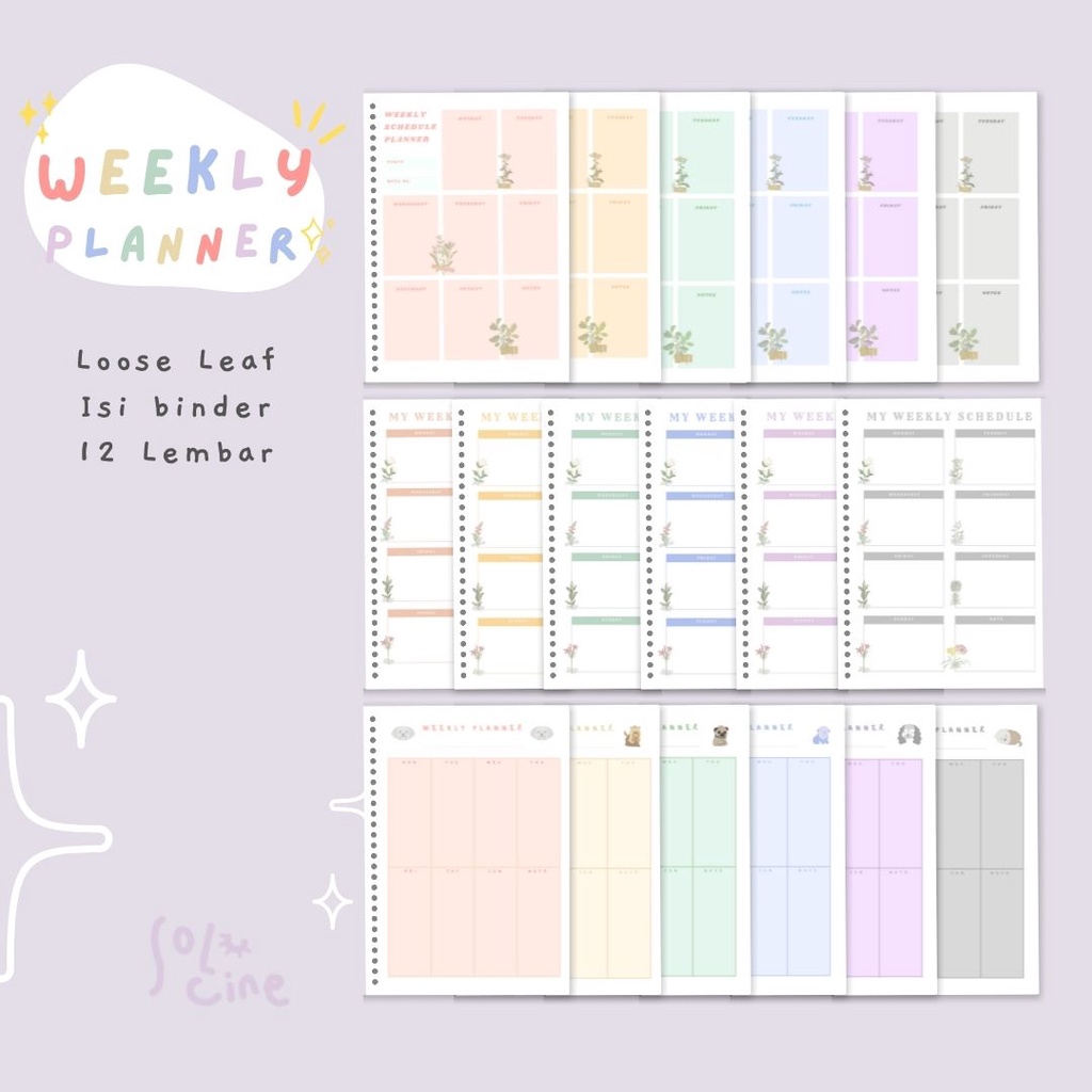 

Loose Leaf / Isi Binder Solucine - Weekly Planner -12 Lembar - A5 / B5