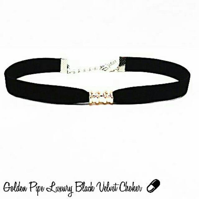 Golden Pipe Luxury Black Velvet Choker Necklace | Kalung Handmade Premium Collection