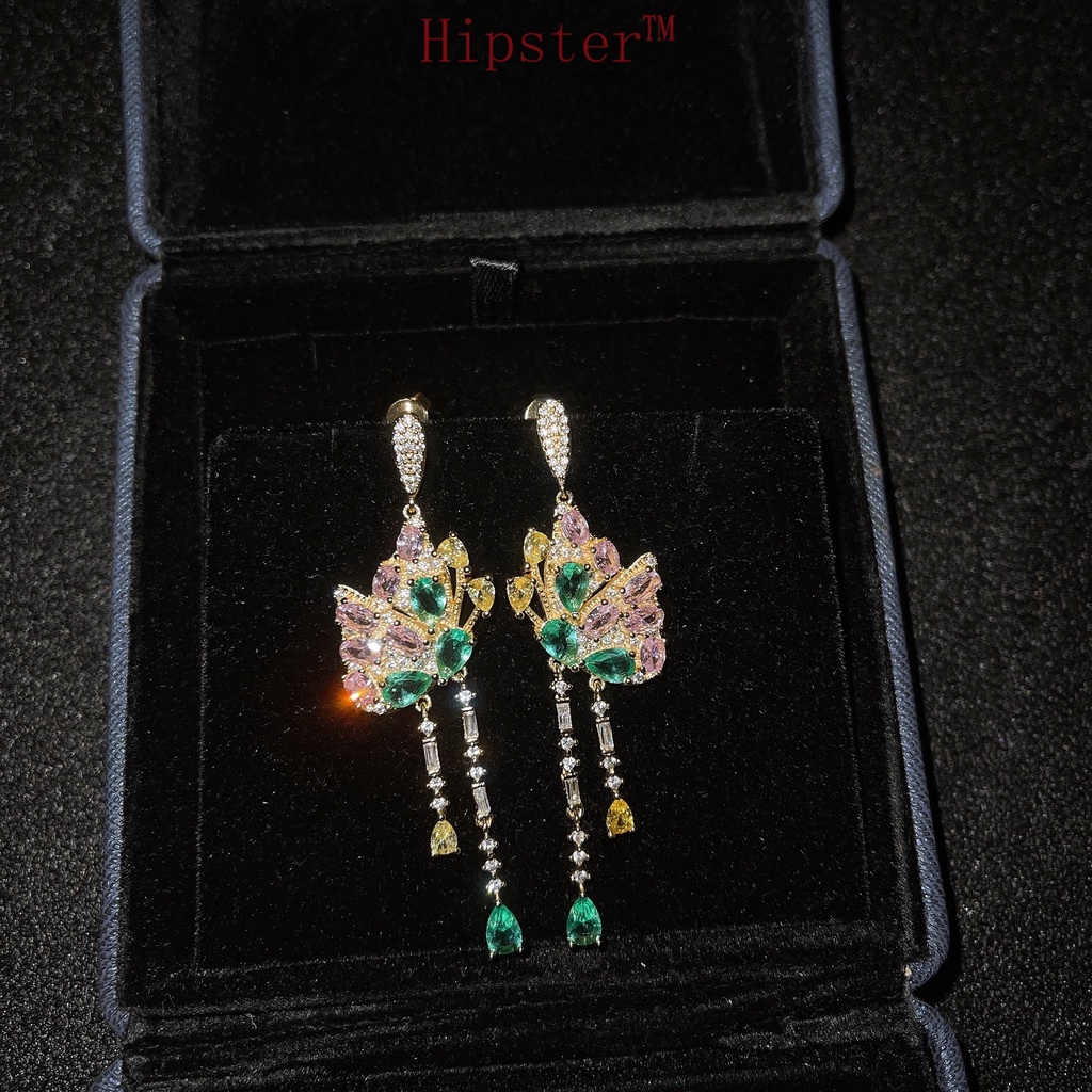 New Colorful Diamond Earrings Elegant and Ethnic Style Long Tassel Butterfly Earrings