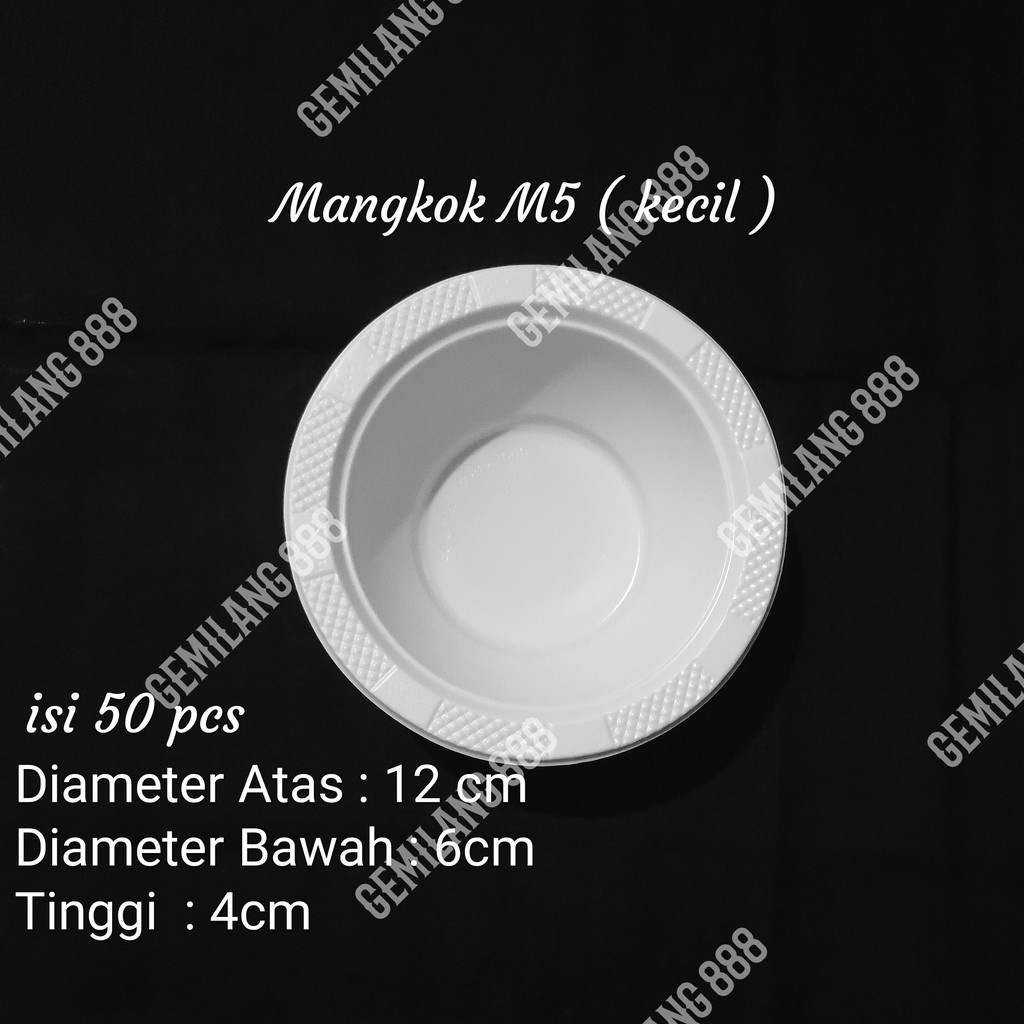 Mangkok Plastik Putih M-5 (isi 50 pcs), Mangkok Bakso soto