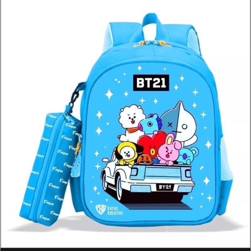 PREMIUM !!! Tas Ransel Anak Perempuan dan Laki laki BTS kartun Bonus tempat Pensil Tas Sekolah TK SD SMP PAUD Terbaru 2021 Karakter