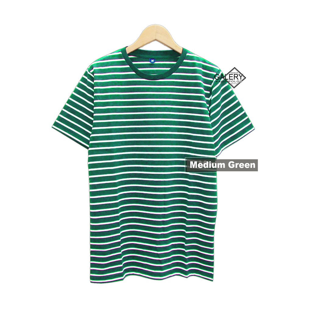 Soft Kaos Polos Stripe Medium Green Cotton Combed Halus Adem Untuk Cewek Cowok