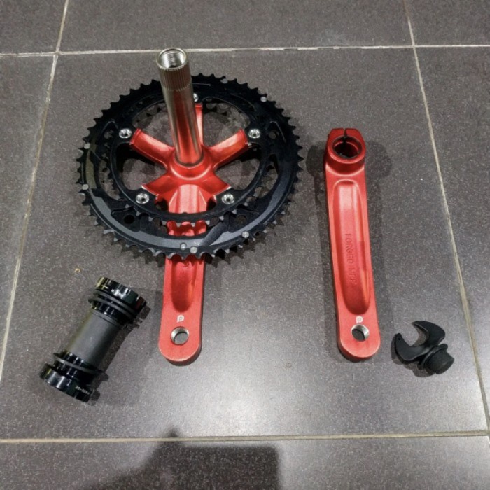 Crankset LITEPRO double 53T-39T crankset H2 hollowtech include BBHT2 - Merah