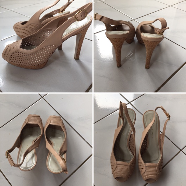 Heels Charles & Keith warna peach/beadge size 36 tali samping