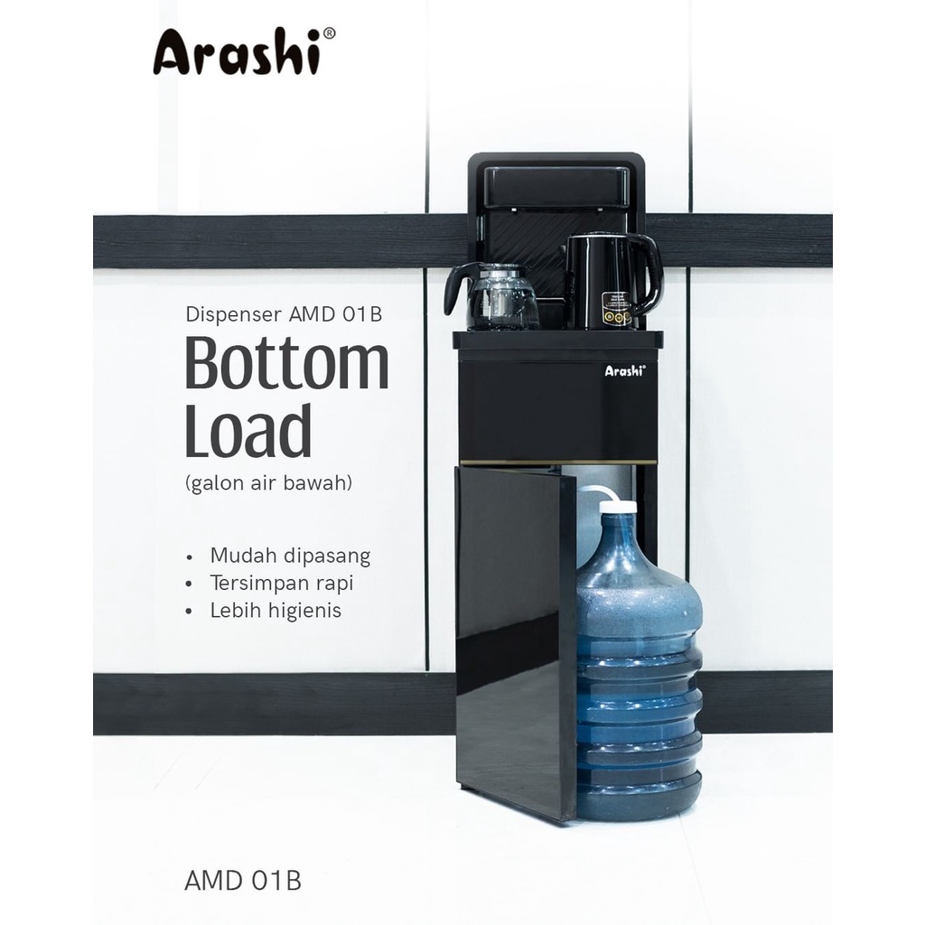 DISPENSER ARASHI GALON BAWAH AMD 01B / AMD 02 BC 02BC air galon digital dengan pemanas teko dan remote