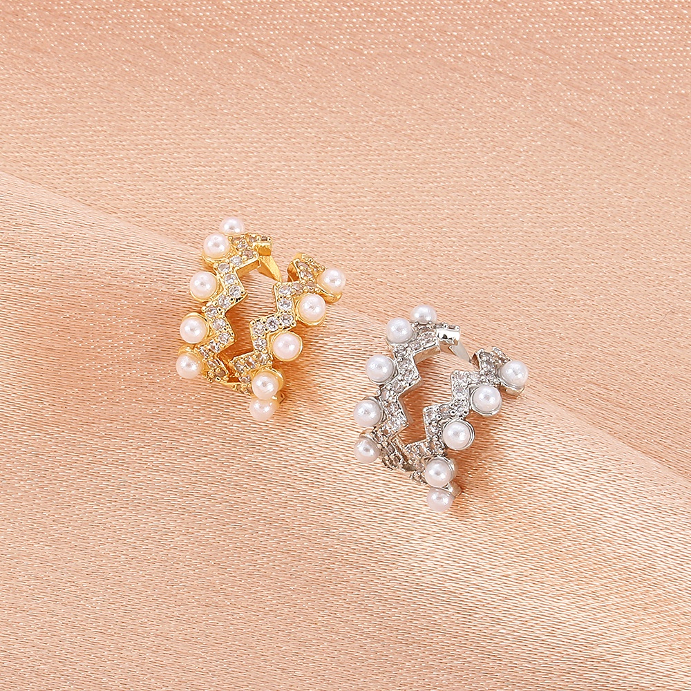 Sederhana Zirkon Tanpa Tindik Perhiasan Korea Fashion Bertabur Berlian Klip Telinga Mutiara Berbentuk C Hollow Berkualitas Tinggi Geometris Ear Stud Klip Telinga