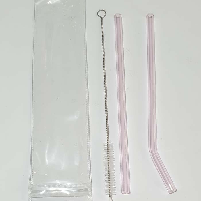 Sedotan Kaca Set 2 Pcs + 1 Sikat / Glass Straw 2 Piece With Brush And Clear Pouch