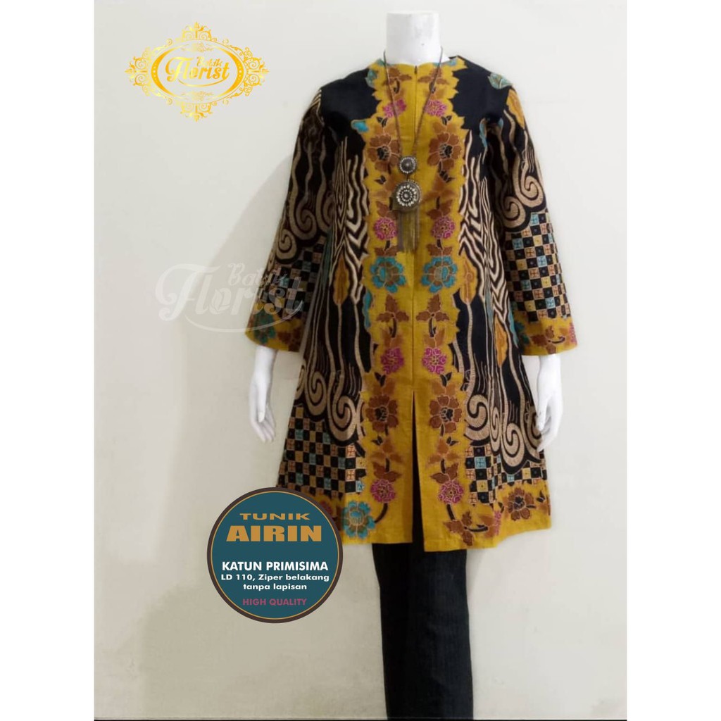Blouse Batik Airin atasan batik wanita blus batik bahan katun primisima batik solo warna kuning