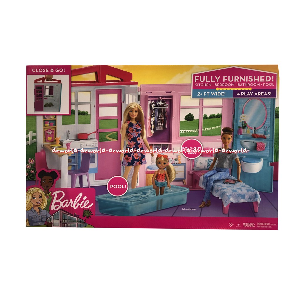 Barbie Close &amp; Go Fully Furnished Mainan Aksesoris Untuk Boneka Barbie