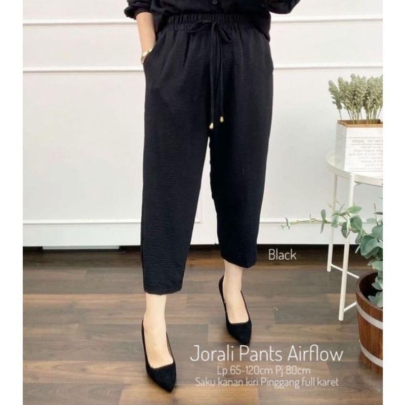 Jorali Pants Airflow Premium Celana Baggy Crincle crinkle pinggang full karet ada tali korean style