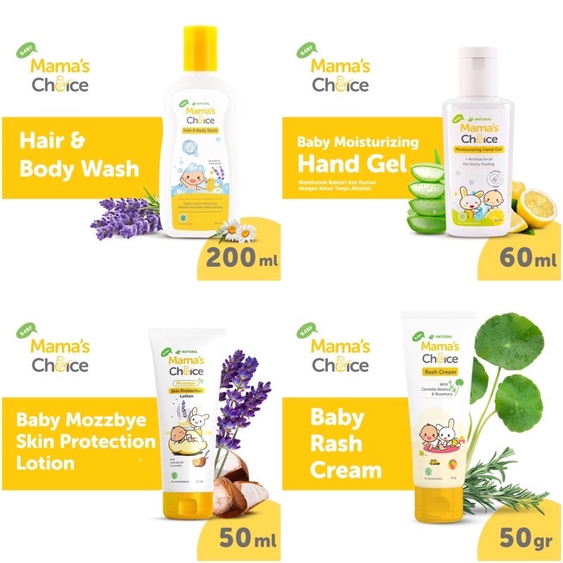 PROMO MAMA'S CHOICE BABY HAIR &amp; BODY WASH/ MOIST HAND GEL/ SKIN PROTECION LOTION/ RASH CREAM