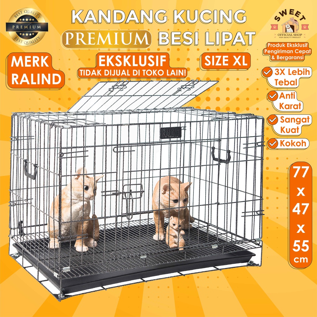 KANDANG KUCING [PREMIUM HIGH QUALITY] SIZE XL 80x60x50 SUPER TEBAL IMPORT - RALIND PET CAGE-7