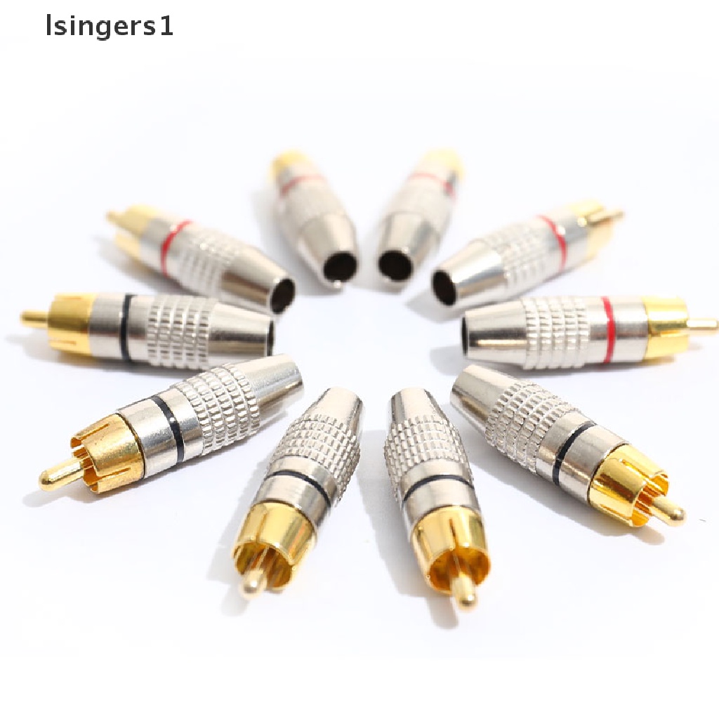 (lsingers1) 10pcs / Set Plug Konektor RCA Male Lapis Emas Untuk Kabel Audio / Video