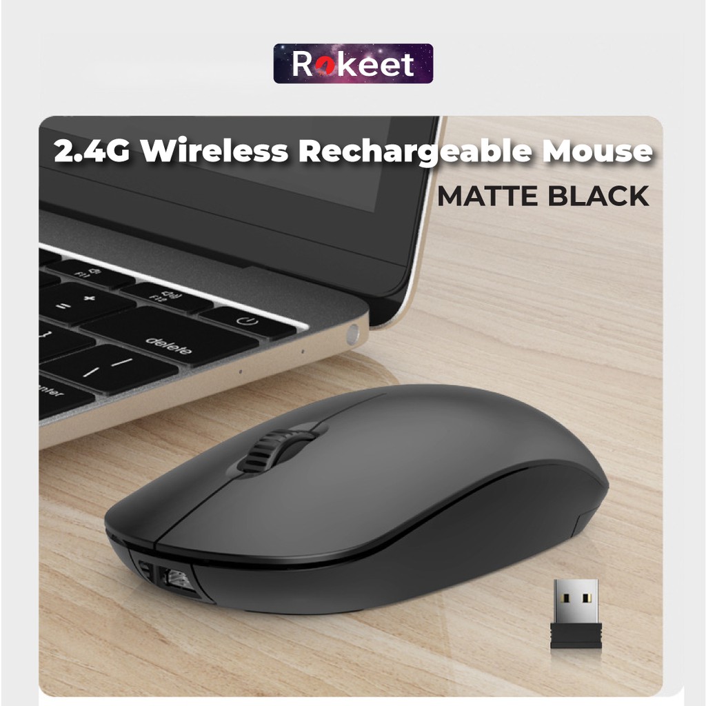 Rokeet Mouse Wireless Silent Click Rechargeable Optical Mouse Gaming 2.4Ghz-2