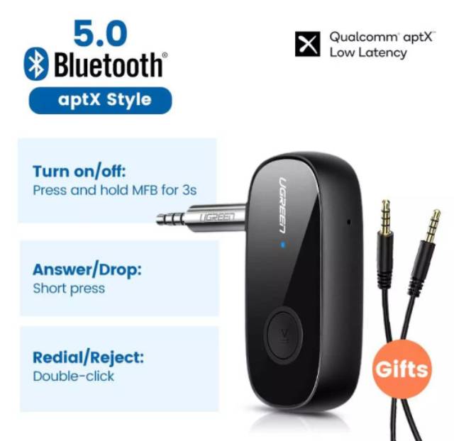 Ugreen Bluetooth Receiver 5.0 Aptx LL AAC SBC Audio Receiver HIFI with Jack 3.5mm for Car Speaker