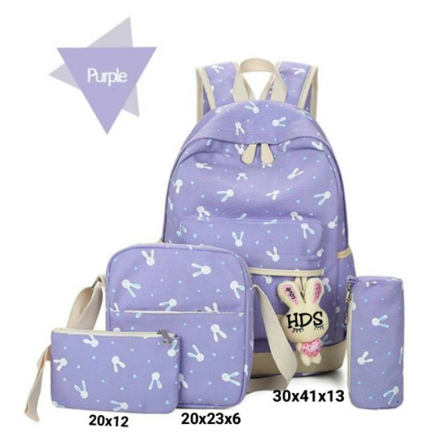 Ransel motif PLAYBOY RABBIT kanvas 4 in1 tas ransel murah tas sekolah