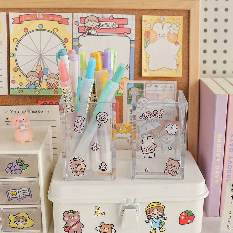 [littlecrab] Kotak Transparan Tempat Pensil Acrylic Tabung Pensil Clear Korean Aesthetic Pencil Box Unik Elegan Stationary Kit Berkualitas