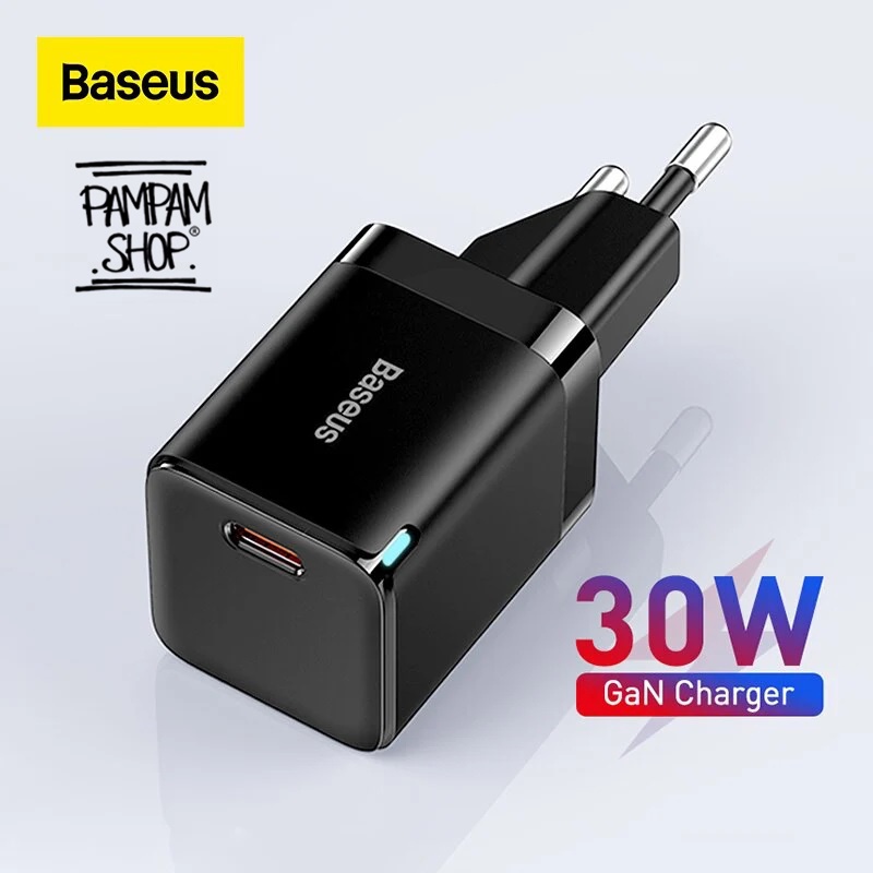 Baseus Original Adaptor Charger Gan3 30W 1C Type C Super Fast Charging Adapter Casan Ori Quick Charge PD 30 Watt