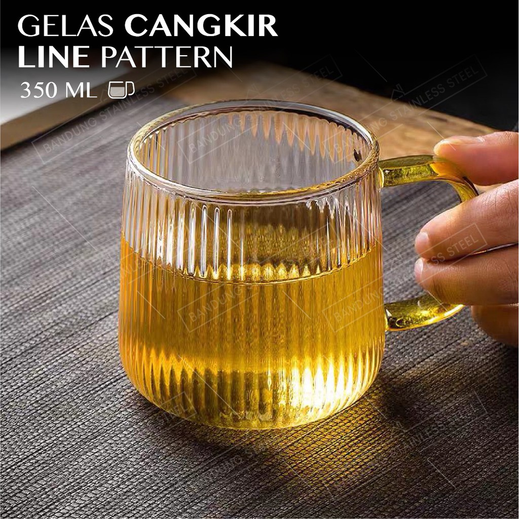 Gelas minum cangkir kaca 350ml glass kopi jus juice teh cantik unik pegangan emas