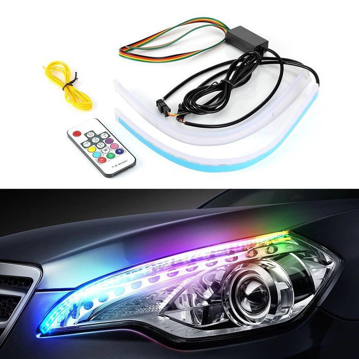 COD - Lampu Alis MODEL Slim PANJANG 60CM Remote RGB Sein Jalan Running Motor Mobil