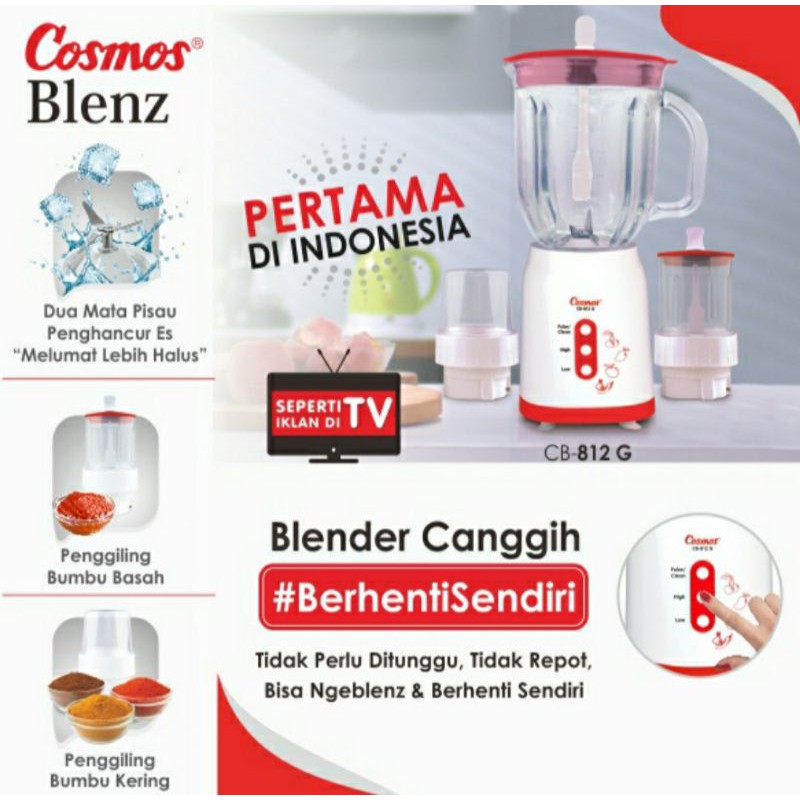 Blender Cosmos CB 812 G 3 in 1 Blender Goblet Kaca Cosmos Blenz Smart Chip Blender Cosmos Beling