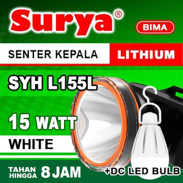 Surya Senter Kepala LED Super Terang Lithium SYH L155L LED 15 Watt + Bola Lampu Super LED DC 3W