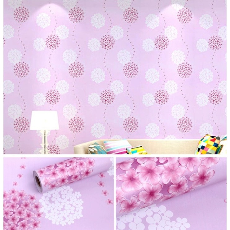 Wallpaper Dinding Motif Dandeleon Pink Ukuran 45cm x 10m