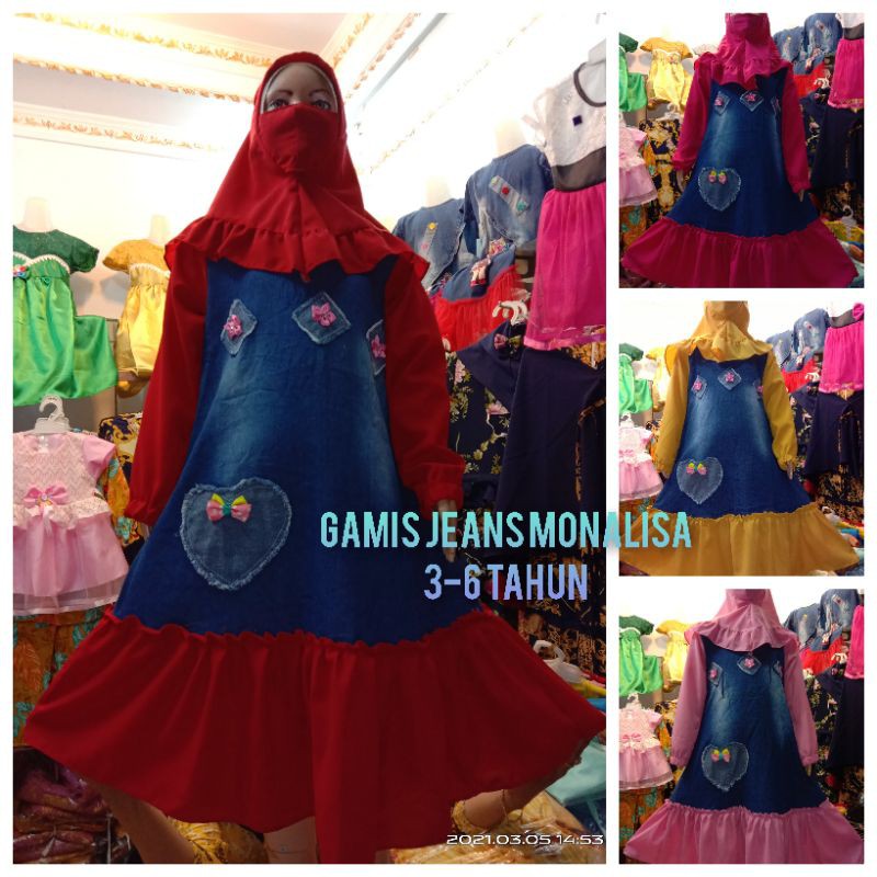 (COD)GAMIS LEVIS JEANS ANAK PEREMPUAN USIA 3-6 TAHUN/BAJU GAMIS KEMBANG ANAK PEREMPUAN/GAMIS ANDIN
