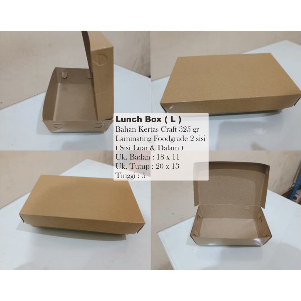 Paper Lunch Box Kraft Coklat Laminasi dua Sisi , Size L / 20 x 13 x 5 cm ( Minimal Order 10 biji )